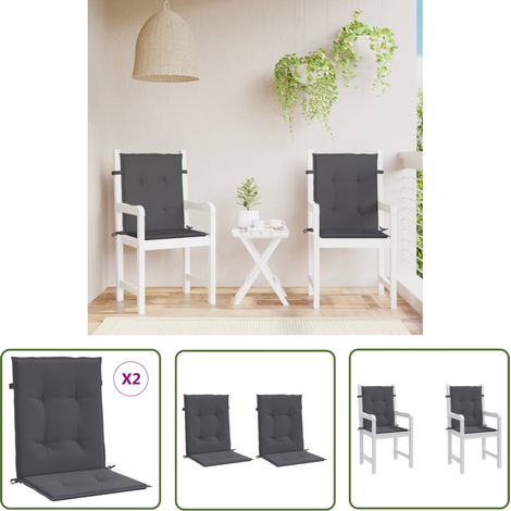 The Living Store Coussins de chaise de jardin à dossier bas lot de 2 anthracite - Coussin De Chaise - Coussin D'extérieur - Coussin Jardin - Tissu Oxford - Coussin Confortable (1/5)