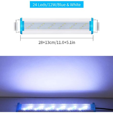 Copertura di illuminazione per acquario con staffe estensibili, lampada a clip per acquario con piante a LED, LED bianchi e blu per acqua dolce e salata (1/4)
