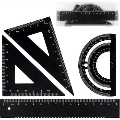 Ensemble de géométrie 4 pièces, comprenant une règle métallique, un rapporteur, une règle de 15 cm et deux rapporteurs. Coffret cadeau idéal pour les étudiants en architecture. (1/5)