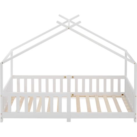 Letto casetta bianco per bambini con spondina e rete a doghe 90 x 200 cm (1/5)
