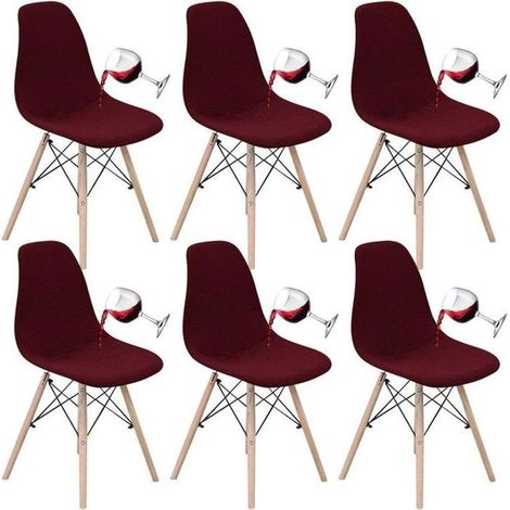 6 pcs housse de chaise scandinave imperméable universelle sans accoudoirs, lavable et amovible en jacquard - Bordeaux (1/4)