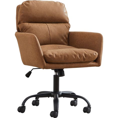 Brauner PU-Leder-Bürostuhl mit schwarzem, verstellbarem Gestell (1/5)