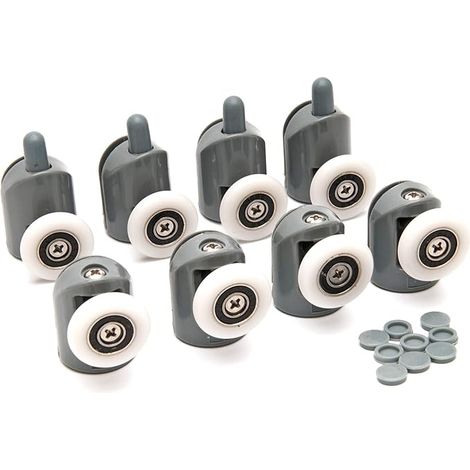 Rouleau de porte de douche Accessoires de salle de douche Roue suspendue pour partie supérieure de porte coulissante et accessoires de remplacement de roue unique fixés au botter (8 pièces) (1/5)