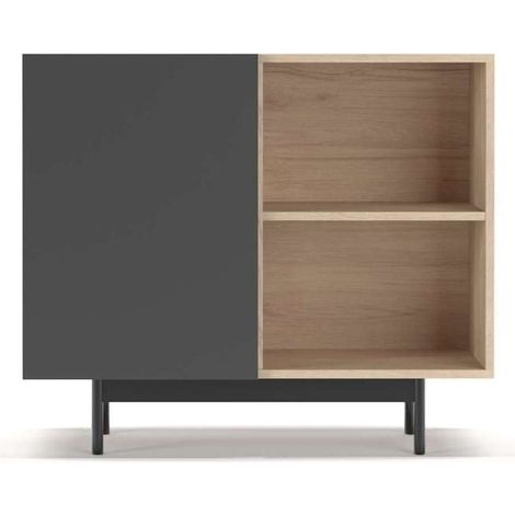 Mueble auxiliar modelo 601-2 acabado en roble/grafito. 78 cm (alto) x 90 cm (ancho) x 34 cm (prof.) (1/4)