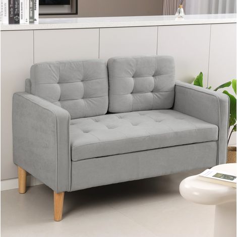 2-Sitzer-Sofa 117 x 62 x 78 cm aus hellgrauem Samt mit Stauraum – MEUBLIV (1/5)