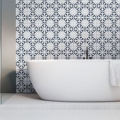 Sticker Mural Carrelage adhésif Cuisine Salle de Bain - 24 STICKERS CARRELAGES AZULEJOS EDUARDA - 24stickers10x10cm (1/5)