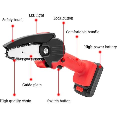 Mini tronçonneuse au lithium rechargeable petite tronçonneuse à une main outils de jardinage et d'élagage 4 pouces 24V rouge un électrique (1/4)