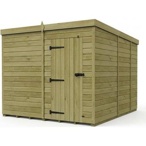 8ft x 9ft Pent Garden Shed Single Door No Windows - Pressure Treated Timber - L244 x W274 x H210 cm - Natural
