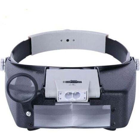 Bandeau Loupe Horloger Mains Libres Loupe avec Lumière Casque Loupe Grossissante avec LED Lumière, pour Horloger, Bijoutier, Lecture