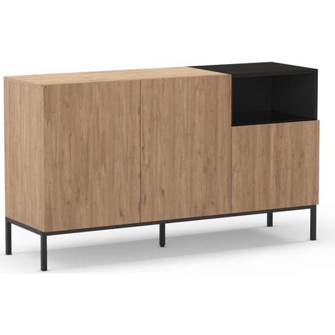 Mueble aparador 3 puertas 1hueco md-Roque acabado roble sepet/negro, 140cm(ancho) 80cm(alto) 42cm(largo) (1/3)