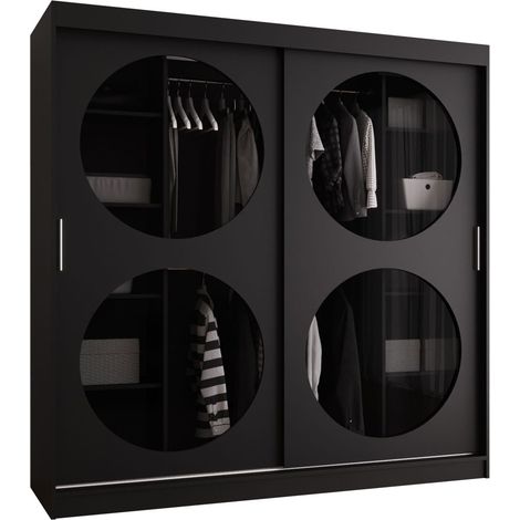 Armario Hartford 531, Negro, 200x200x62cm, Puertas de armario: Correderas, Número de estantes: 9 (1/5)