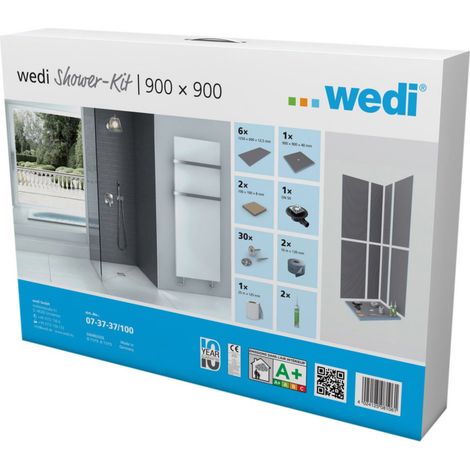 Receveur de douche à poser 900x900mm – Panneaux muraux étanches Wedi – Écoulement horizontal DN50 – Pour carrelage (1/10)
