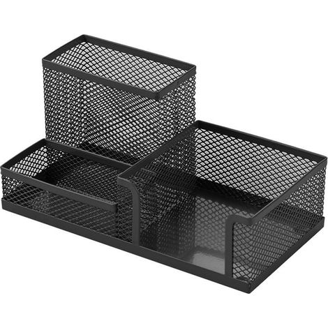 Organizador de escritorio multifuncional de 3 compartimentos, portalápices de metal perforado, caja de almacenamiento para artículos de oficina o del hogar.
