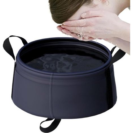 Seau pliable - Bassin de voyage pour les pieds - Bassin de camping - Sac de rangement inclus - 8,5 L - Résistant - Avec poignée - Idéal pour la cuisine, l'hygiène de bébé, les voyages et les bains de (1/5)
