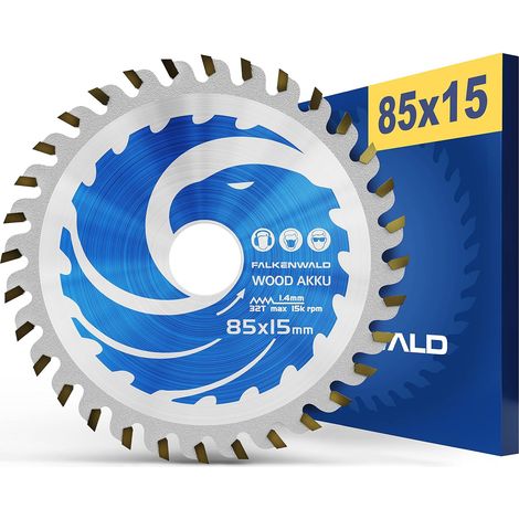 lame de scie sans fil 85 x 15 mm, idéale pour le bois, compatible avec Bosch GKS 12v-26, Bosch GKS 85, Makita, Mini scie circulaire portative, compatible avec Bosch 85 x 15 mm, 85 mm (1/5)