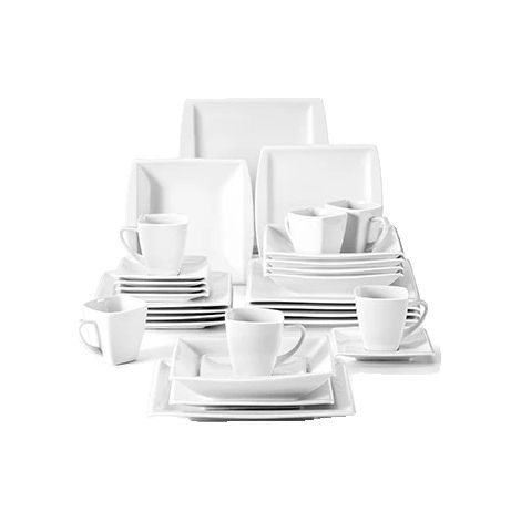 Juego de vajilla, diseño moderno, material ecológico, blanco, 30 piezas (1/2)