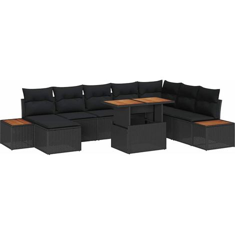 Conjunto de sofá de jardín 9 pcs Negro Poliratán vidaXL (1/5)