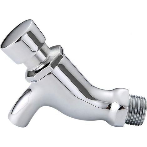 Robinet mural à un trou à fermeture automatique - Économiseur d'eau froide en cuivre - Pour toilettes publiques - Robinet de retard - Pour salle de bain, jardin, terrasse, évier - Chrome poli (1/4)