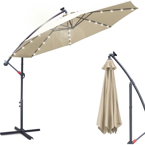 Parasol avec LED, parasol de jardin avec 8 baleines, parasol de marché inclinable, parasol de terrasse pour le jardin 350cm Beige (1/5)