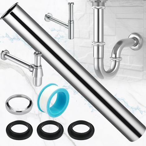 Tuyau Plongeur de 300 mm de Long Pour Extension de Vidange-Rallonge de Siphon Chroméey Compris Tous les Composants Nécessaires à l'Installation, Tube d'Immersion en Laiton Chromé de 300 mm Pour Siphon (1/5)