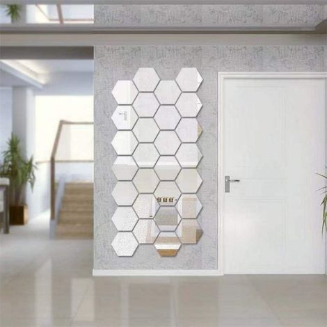 miroirs muraux hexagonaux miroir mural autocollant argenté 126 × 110 acrylique 63 mm lot de 24 (1/5)