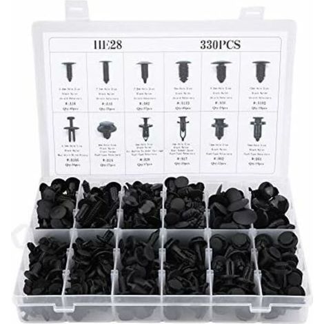 Clips Agrafe Rivets Fixation de Protection, 330Pcs 12 Tailles Assorties Carrosserie Poussée Rivet Garniture Clip,de