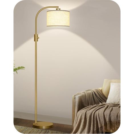 Floor Lamp Living Room Gold, 165 cm Arc Floor Lamp Living Room  1200lm LED Bulb Included, 0-100% Rotatable Dimming with Beige Shade, Living Room Floor Lamp for Bedroom (1/5)