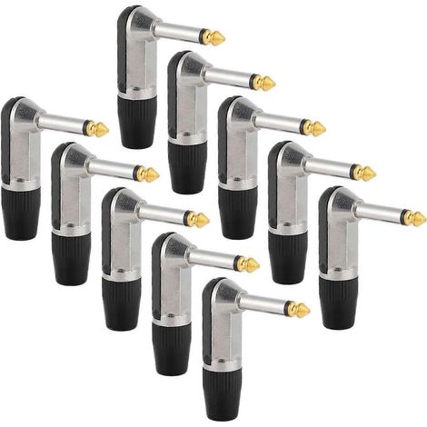 Lot de 10 fiches audio XLR 6,35 mm coudées, professionnelles, durables et résistantes à la corrosion, pour casque audio, noires.