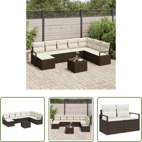 vidaXL Mobilier extérieur - Ensemble de Canapés avec coussin 9 pcs Marron polyrotin (1/5)