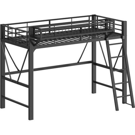 Letto a soppalco 90 x 200 cm in metallo nero con LED e cestino contenitore (1/5)