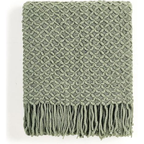 Couverture tricotée bohème pour canapé, Fauteuil, lit, décoration intérieure, Douce, Chaude, Confortable et légère, idéale pour Le Printemps, l'été et l'automne (127 cm x 152 cm, Vert Sauge) (1/5)
