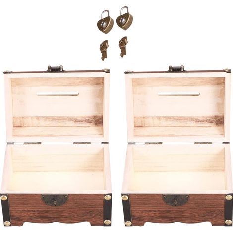 Coffre Trésor Vintage Marron 2pcs en Bois et Cuivre avec Serrure pour Rangement Sécurisé et Tirelire, Présent ou Décoration Maison (1/5)