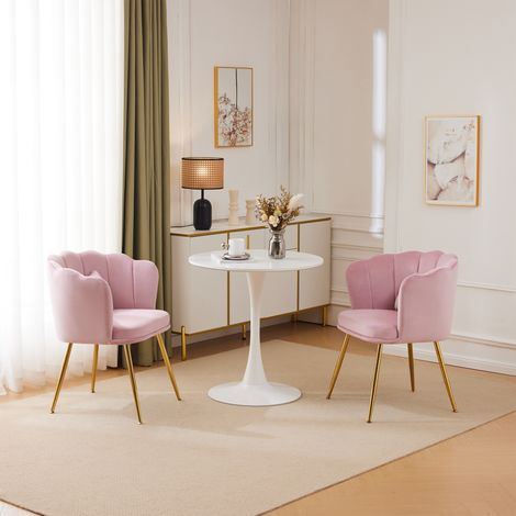 Lot de 2 chaises de salon modernes en velours, chaises de salle de bain rembourrées à dossier pétale, pieds métalliques dorés et coussin papillon, pour chambre et salle à manger. (1/5)