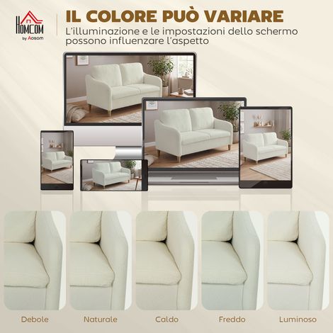 Canapé moderne 2 places beige crème, tissu Sherpa doux, coussin moelleux, dimensions 82x137x69 cm (1/5)
