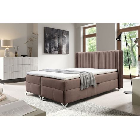 Boxspringbett Schlafzimmerbett DAMIEN 200x200cm Stoff Salvador Schokobraun (1/5)