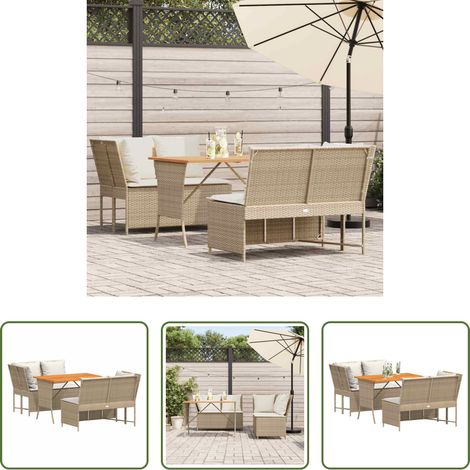 Gartentisch - 3-tlg. Garten-Sofagarnitur mit Kissen Beige Poly Rattan (1/5)