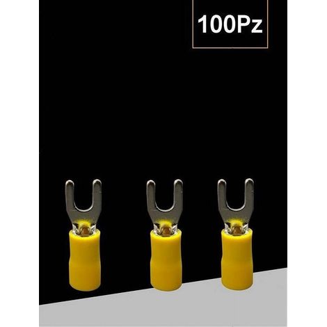 Trade Shop - Set 100pz Capicorda A Forcella A Crimpare Per Cavi 2.5 - 4mm² Isolato M4 Sv3.5-4 -      Amarillo (1/3)