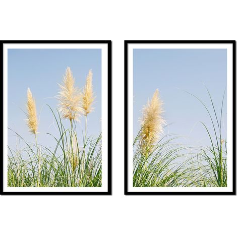CUADRO ENMARCADO 53x73cm Díptico Conjunto de 2 cuadros Campo de Hierba Boho P2177 (1/3)