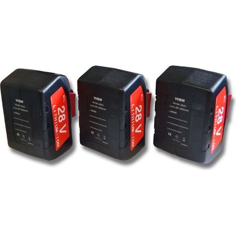 vhbw 3x Batteries compatible avec Milwaukee 4933416345 C 12-28 DCR/ 0-Version Netz, HD28 AG outil électrique (2000 mAh, Li-ion, 28 V)
