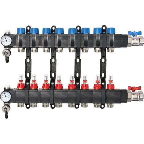 Collecteur composite 1" (26/34) PCBT - 8 départs mâle 3/4’’ EK avec kit vannes - Conecterm (1/4)
