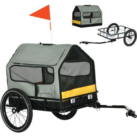 Remorque pour chien, remorque à vélo, remorque pour animaux de compagnie, 1 fanion, pour chiens jusqu'à 10 kg, vert et noir