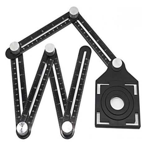 Règle de mesure multi-angle noire avec trous de positionnement, règle à six volets en alliage d'aluminium, outil de mesure de modèle