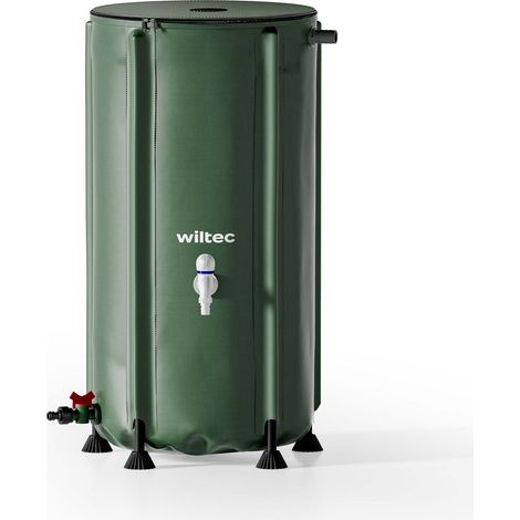 Wiltec – Récupérateur d'eau de pluie pliable 100 litres – Réservoir souple en PVC 1000D – Robinet et raccord tuyau d'arrosage – Installation facile