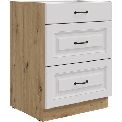 Küchen Unterschrank 60 cm Stilo Weiß + Eiche Artisan Vollauszug Soft-Close Küche (1/5)