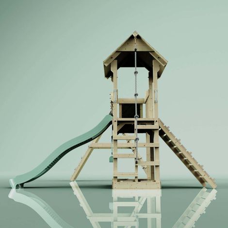 PolarPlay Spielturm Roskilde aus Holz in GrünTrapezstange (1/5)