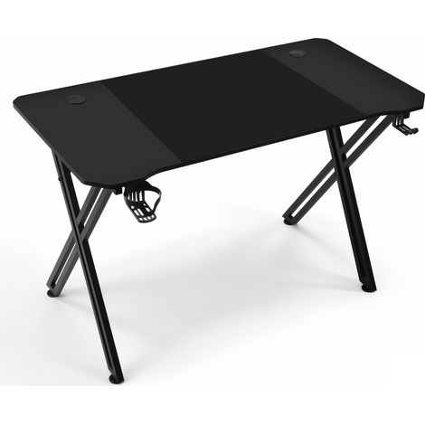 TolleTour Escritorio Gaming 120x60 cm en X, efecto carbono con portavasos y soporte para auriculares (1/5)