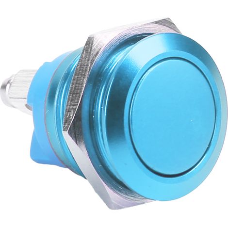 Interrupteur à bouton métallique en acier inoxydable, tête plate ronde de 16 mm, étanche, à réarmement automatique, alimentation 220 V (bleu) (1/5)