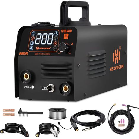 Poste à souder semi-automatique 3 en 1 MIG/TIG/MMA HVM200, soudeur à onduleur, outil synergique sans gaz pour soudage au fer sans gaz avec torche TIG (1/5)
