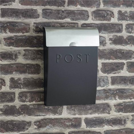 Garden Trading Carbon Grey & Steel Letter Post Mail Box With Lock Wall Mounted (1/3)