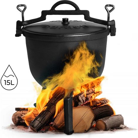 Chaudron en fonte sur pied 15l pot de chasse cheminee grill multigarden